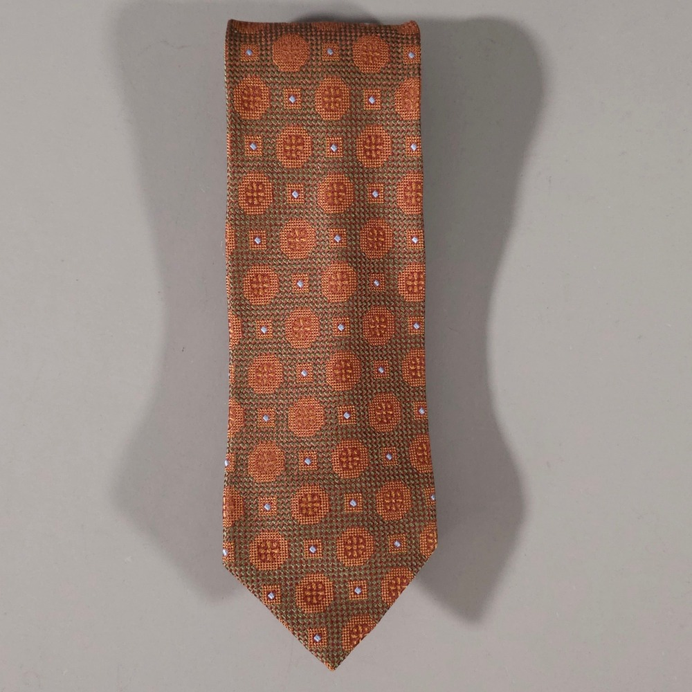 Ermenegildo Zegna Silk Tie Mens OS Orange Geometric Medallion Silk Italy